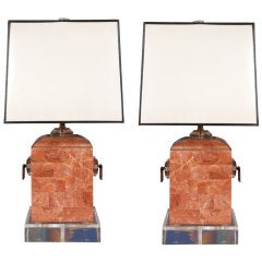 Pair of  Tessellated Marble and Lucite Table Lamps