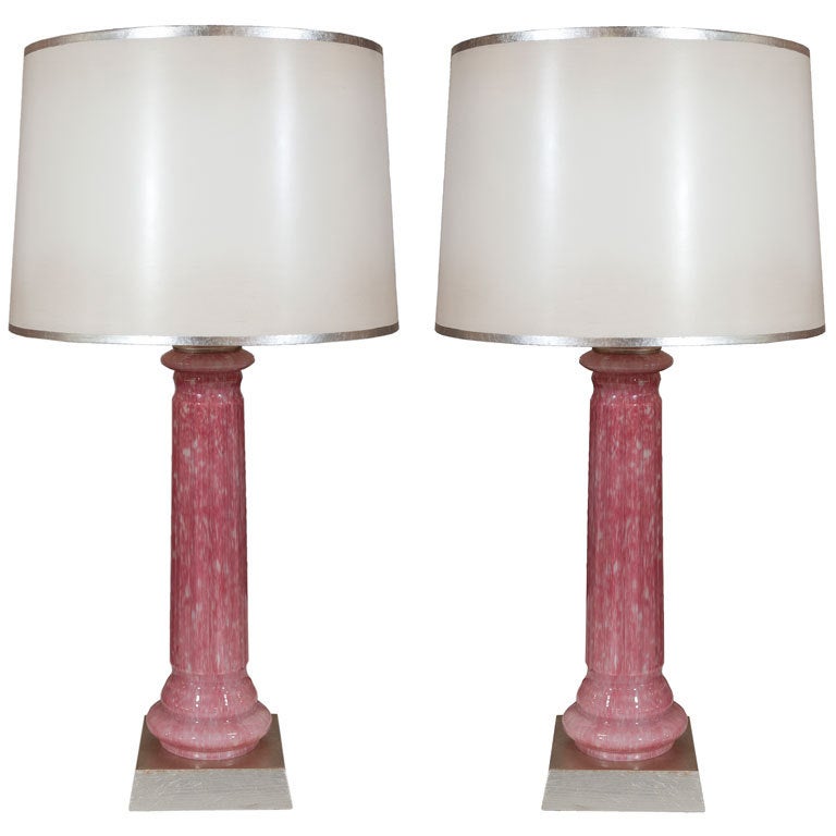 Pair of Pink Murano Table Lamps For Sale