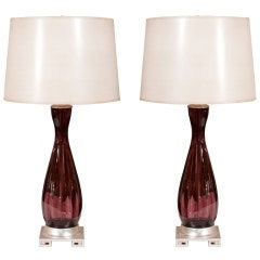 Vintage Pair of  Amethyst Murano Table Lamps