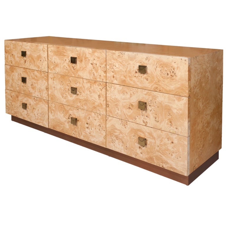 Burl Olive Moderne Credenza For Sale