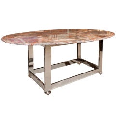 Oval Marble Top Chrome Dining Table.