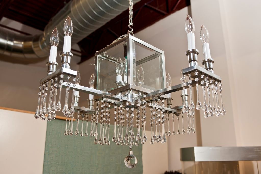4 Arm Nickel Chandelier With Centre Lantern