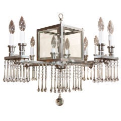 4 Arm Nickel Chandelier With Centre Lantern