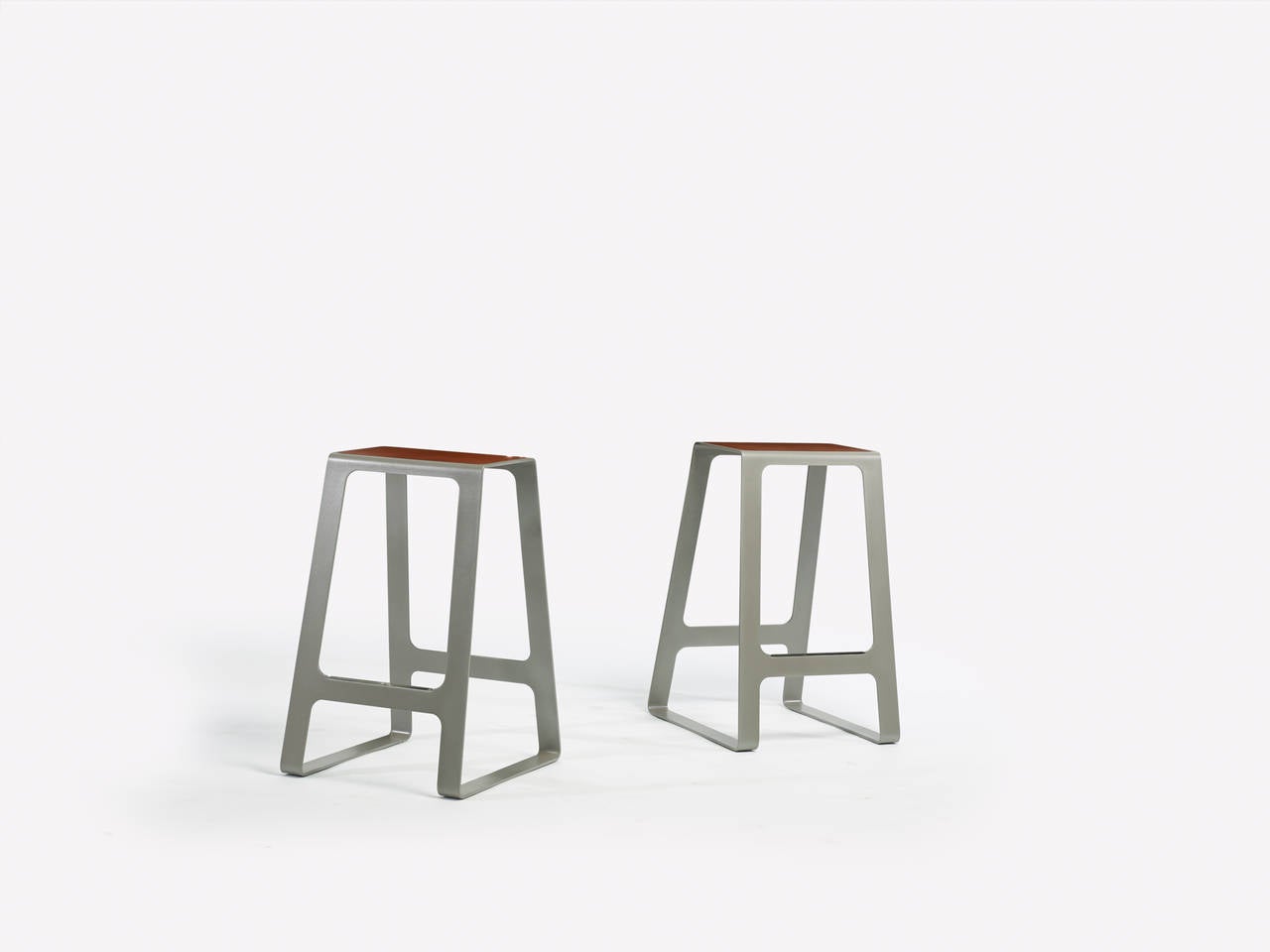 Jonathan Nesci 
A_ Stool, controlled number edition with leather seat and stainless steel foot rest
United States, 2013
Manufactured by Casati Gallery
powder coated steel, leather, stainless steel
26 h x 16 d x 18 w inches