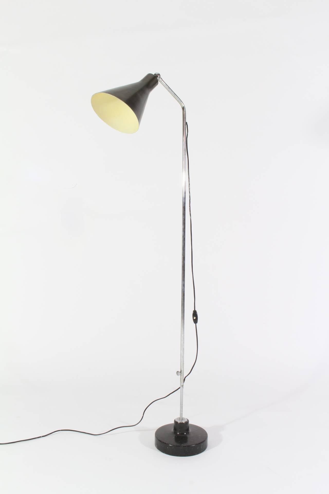 Ignazio Gardella.
Lte three floor lamp.
Floor lamp with marble base and first edition shade design.
Italy, 1950.
Manufactured by Azucena.
Marble, brass and aluminum.
Measures: 8 W x 18 D x 60 H inches.