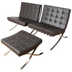 Ludwig Mies van der Rohe Barcelona Chairs with Ottoman