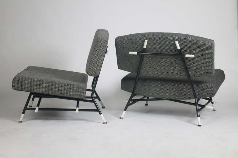 ICO PARISI
Pair of chairs, model no. 865, circa 1955

Fabric, painted tubular metal.

Each: 29 1/2 x 32 5/8 x 27 1/2 in (75 x 83 x 70 cm)

Manufactured by Cassina, Italy (2).