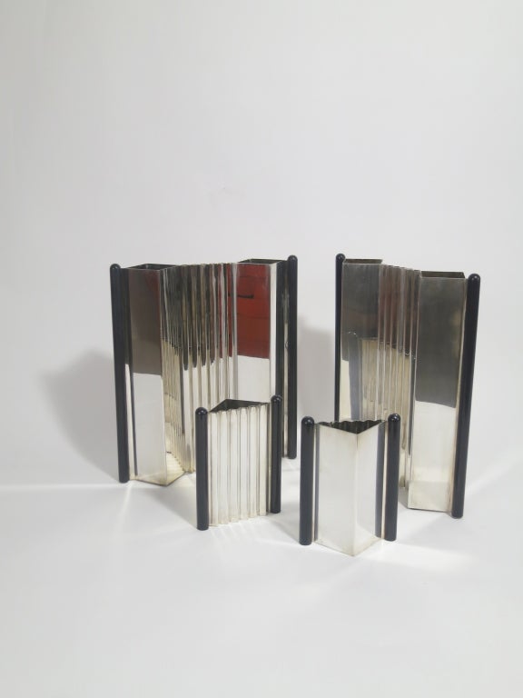 Super Studio
Silver Vase
Italy, c. 1960
Manufactured by Super Studio
silver, plastic
2 vases 12.5 h x 11 w x 3 d
2 vases 9.5 h x 5 w x 2 d