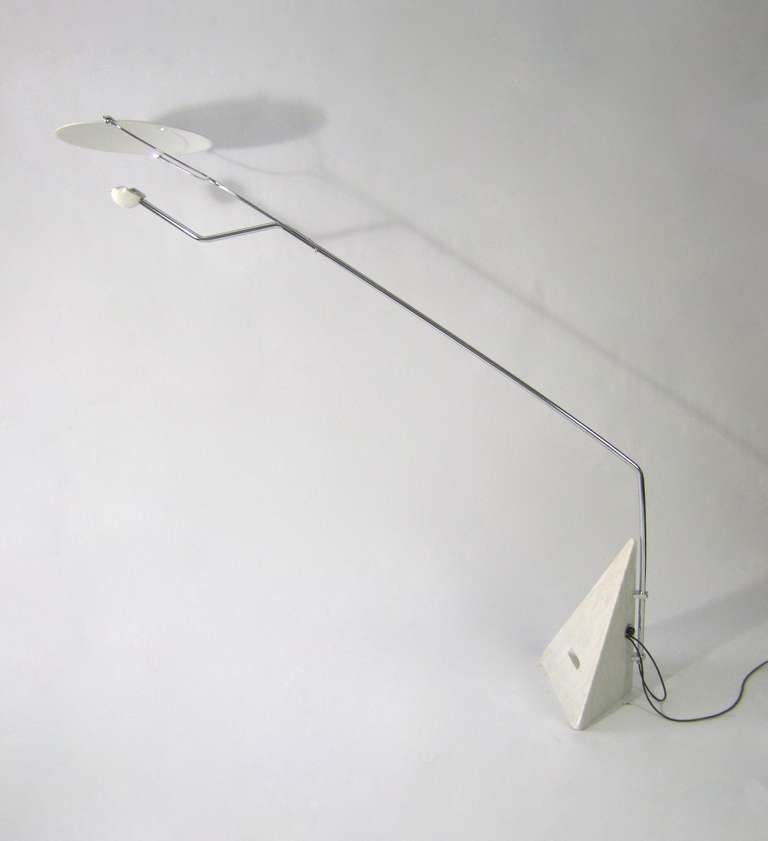 Claudio Salocchi<br />
floor lamp<br />
Italy, circa 1973<br />
Manufactured by Skipper<br />
marble, chrome plated steel, enameled aluminum, aluminum<br />
64 w x 22 d x 87 h inches