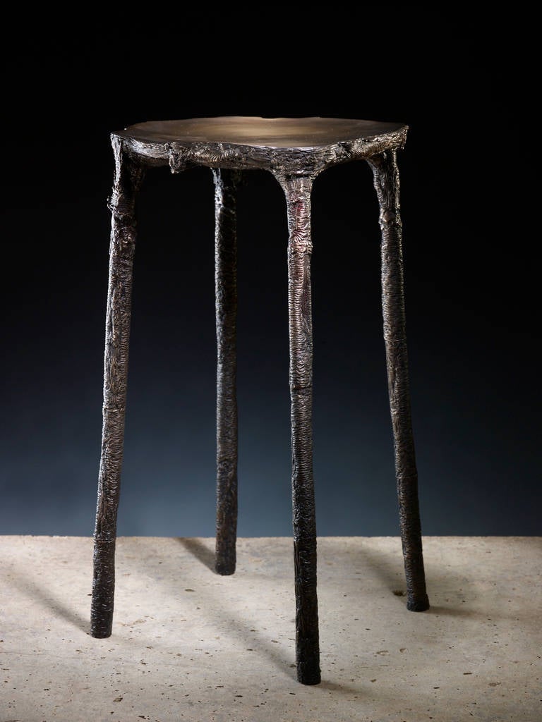 Steven Haulenbeek
Ice Cast Bronze Side Table 
United States, 2014
Manufactured by Casati Gallery 
Ice cast bronze - Unique Pieces
Table one: 12.25 d x 21 h inches
Table two: 13.25 d x 18.5 h inches