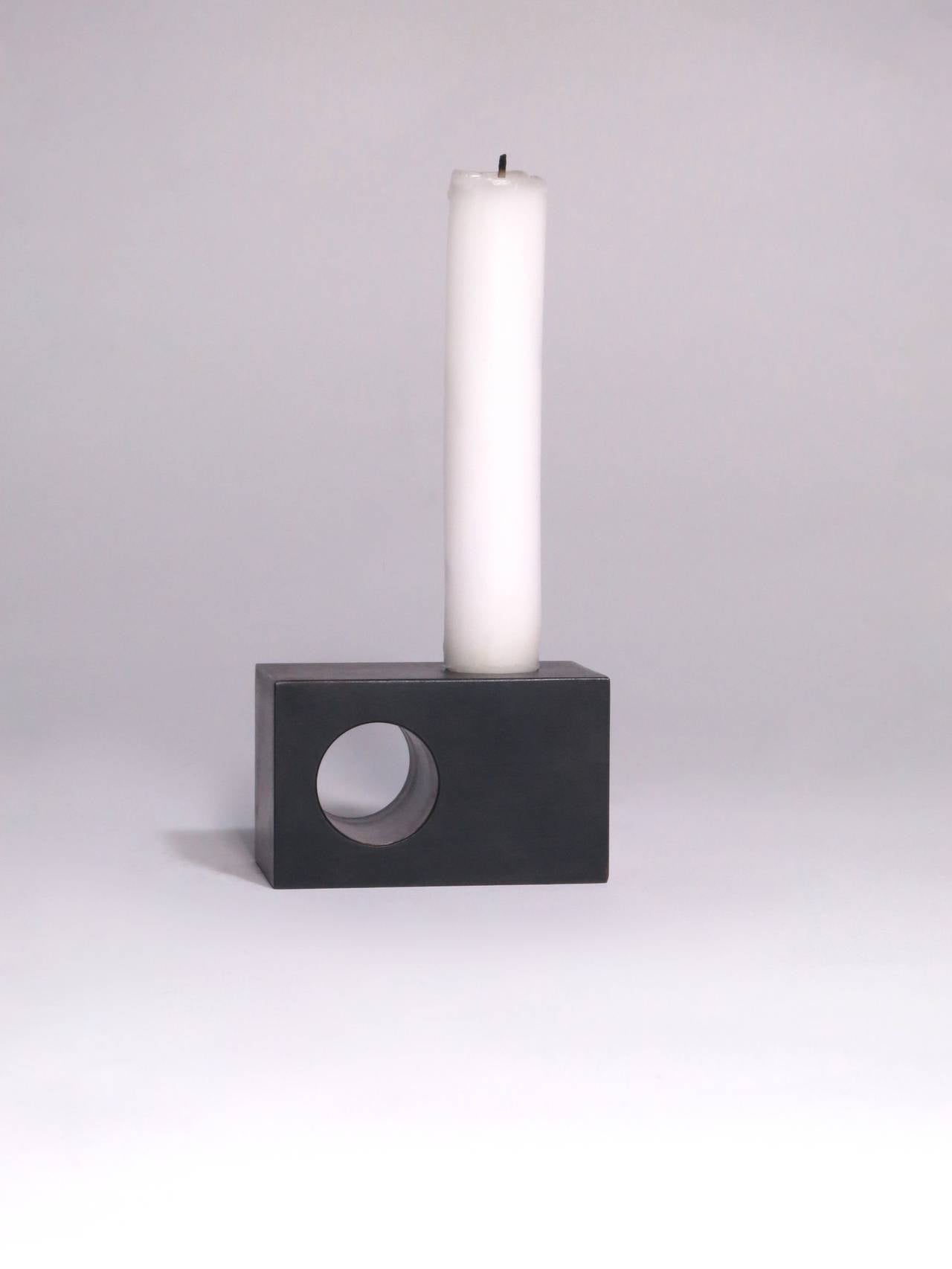 Jonathan Nesci.
Golden variation candleholder.
United States, 2014.
Manufactured by Casati Gallery.
Blackened steel.
Measures: 1.75 H x 1.75 D x 2.83 W.