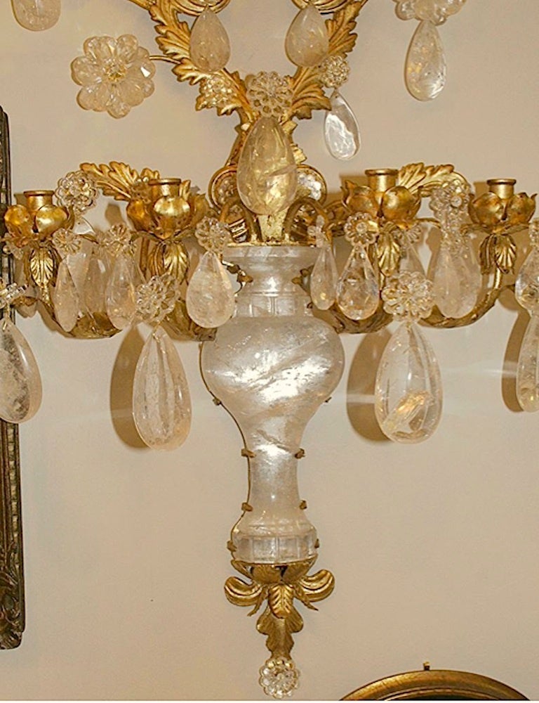 Pair of Large Rock Crystal Wall Sconce In Excellent Condition For Sale In New York, NY