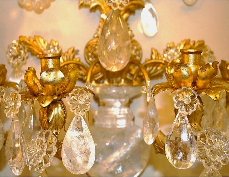 Baroque Pair of Large Rock Crystal Wall Sconce For Sale
