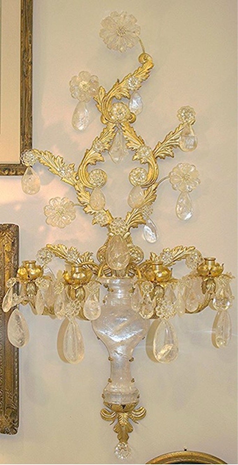 Pair of Large Rock Crystal Wall Sconce For Sale