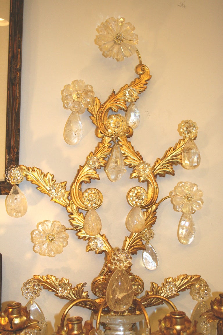Pair of Large Rock Crystal Wall Sconce For Sale 2