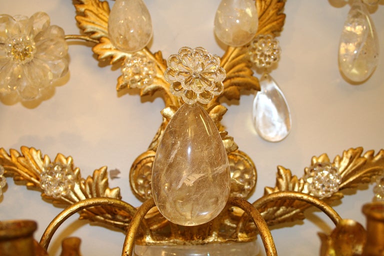 Pair of Large Rock Crystal Wall Sconce For Sale 3