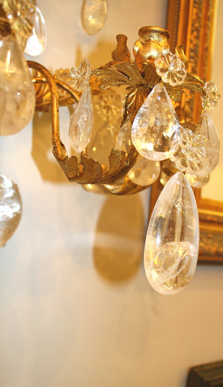 Pair of Large Rock Crystal Wall Sconce For Sale 4