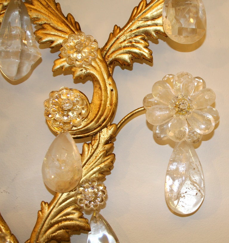 Pair of Large Rock Crystal Wall Sconce For Sale 1