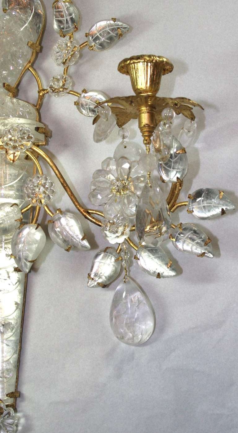 Set of Four Rock Crystal Bird Sconces In Excellent Condition For Sale In New York, NY