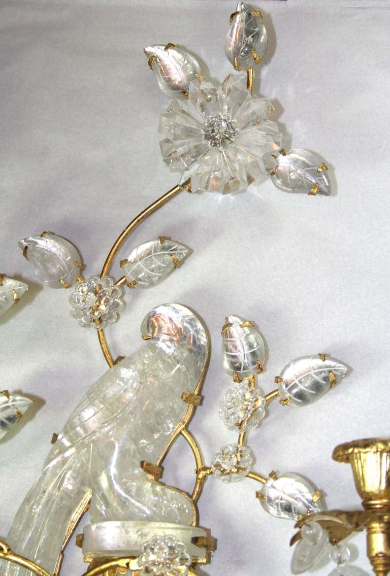20th Century Set of Four Rock Crystal Bird Sconces For Sale
