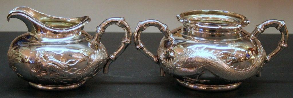 Chinese Export Silver Imperial Dragon Creamer and Sugar