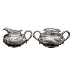 Antique Chinese Export Silver Imperial Dragon Creamer and Sugar