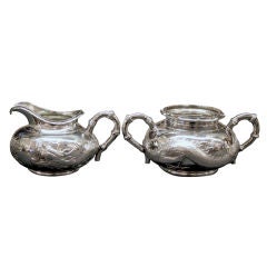 Chinese Export Silver Imperial Dragon Creamer and Sugar