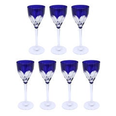 Vintage Set of 7 Saint Louis Bristol Blue Hock Wine Glasses