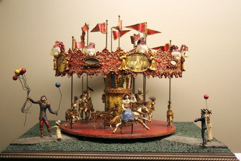 One of a kind New York Carousel by Keith Brian Staulcup of Brilar Carousel Works Inc., New York.  Photos portray landmarks, scenes, portraits, etc. of New York City from 1870 to 1928. This is a fabulous item for the most discerning collector of