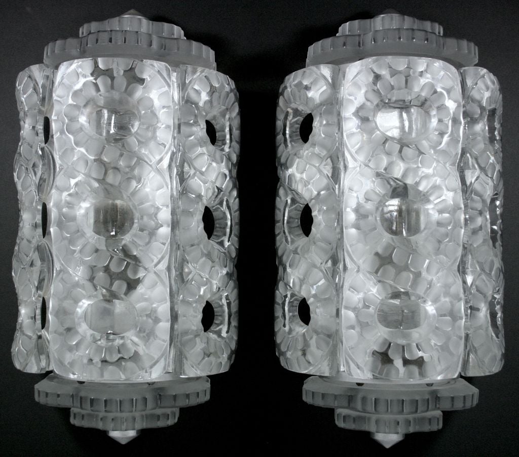 Pair of Lalique Seville Crystal Wall Sconces