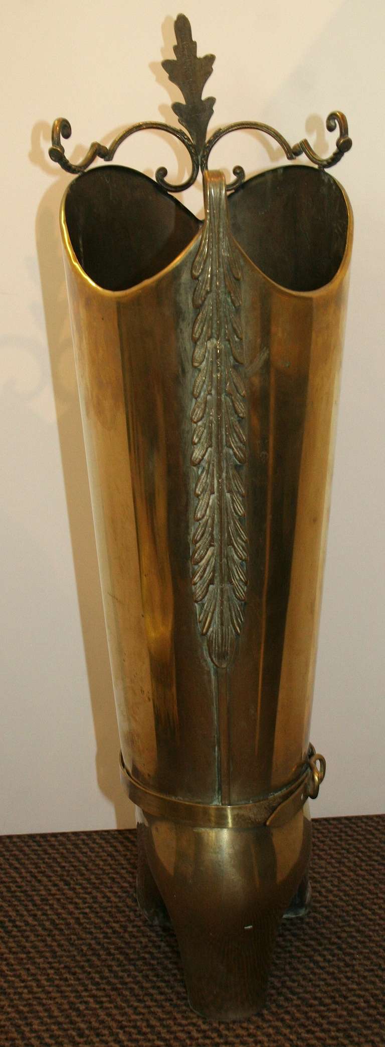 20th Century Brass Boot Umbrella Stand For Sale