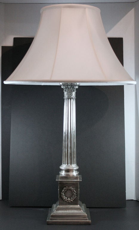Large Silver Corinthian Column Lamp by Mappin & Webb
