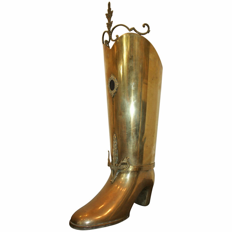 Brass Boot Umbrella Stand For Sale