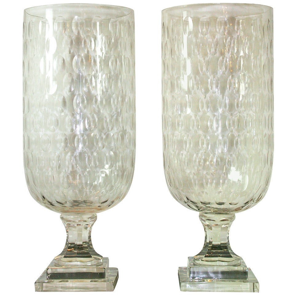 Pair of Large Hurricanes With Dimple Glass For Sale