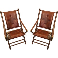 Pair Of Faux Bambo Leather Campaign Chairs