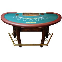 Vintage Carved Blackjack Table With Brass Foot Rest