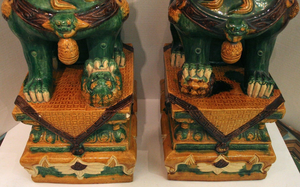 Pair of Ceramic Foo Dogs For Sale 2
