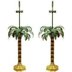 Pair of Mid Century Tole Palm Tree Lamps