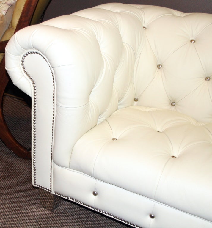 Italian Tufted White Leather Sofa