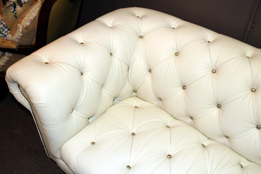 20th Century Tufted White Leather Sofa