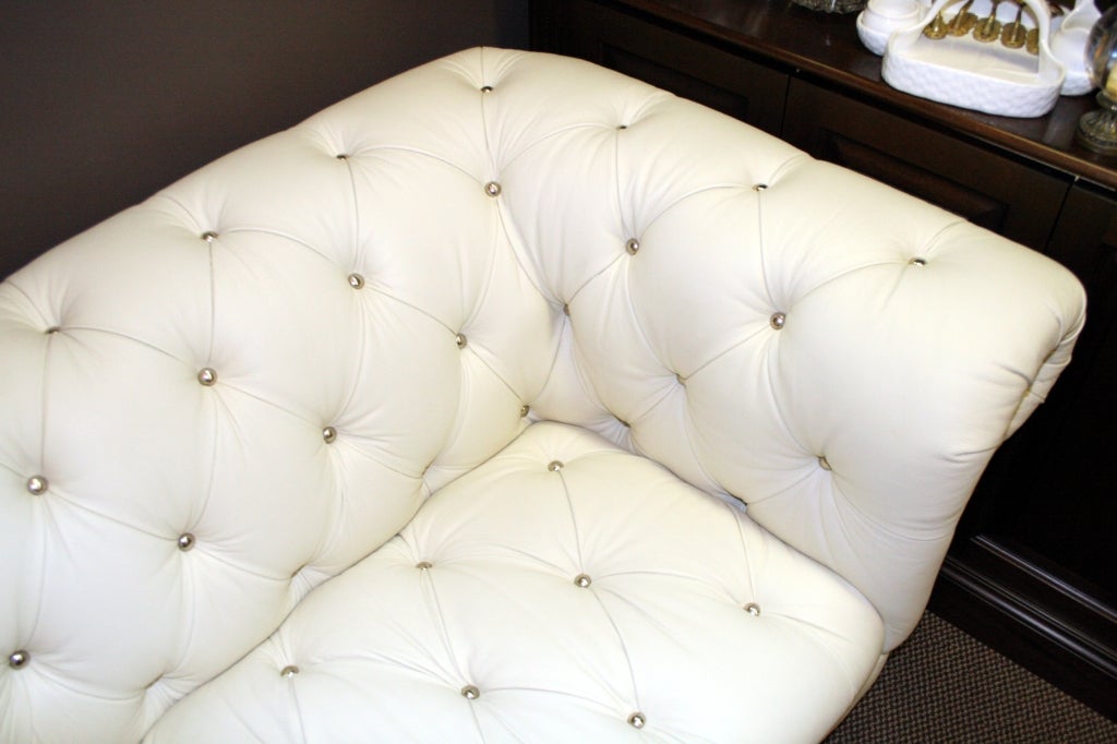 Mirror Tufted White Leather Sofa