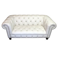 Tufted White Leather Sofa