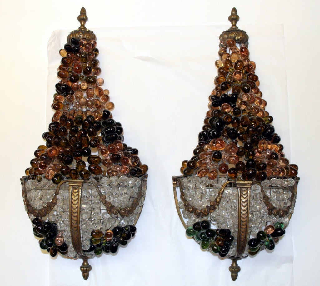 Pair of Ormolu Basket Design Wall Sconces