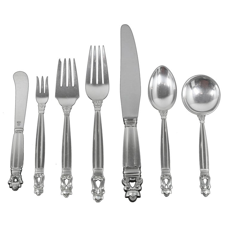 Georg Jensen Acorn Sterling Silver Flatware Service for Twelve