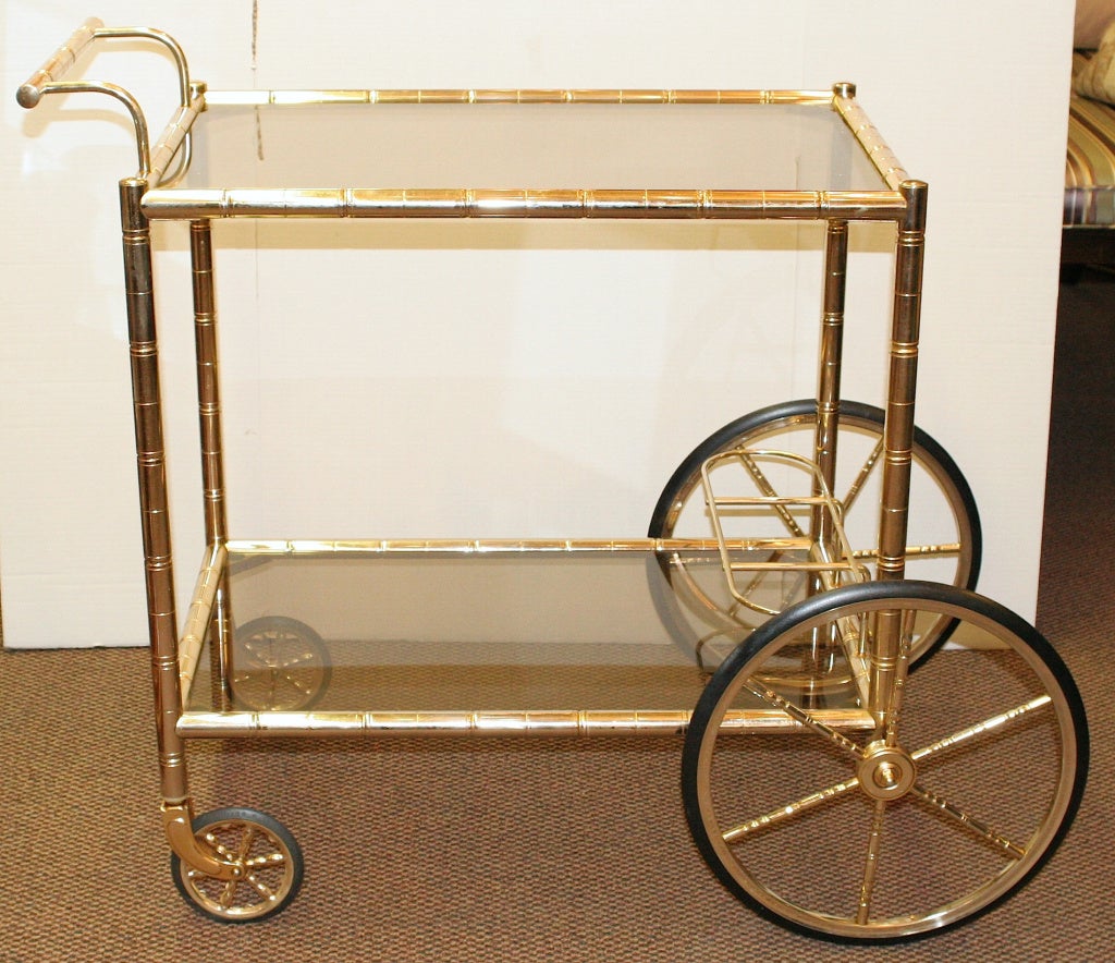 American Vintage Faux Bamboo Brass Bar Cart