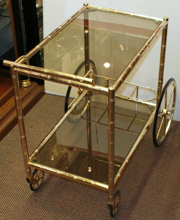 Mid-20th Century Vintage Faux Bamboo Brass Bar Cart