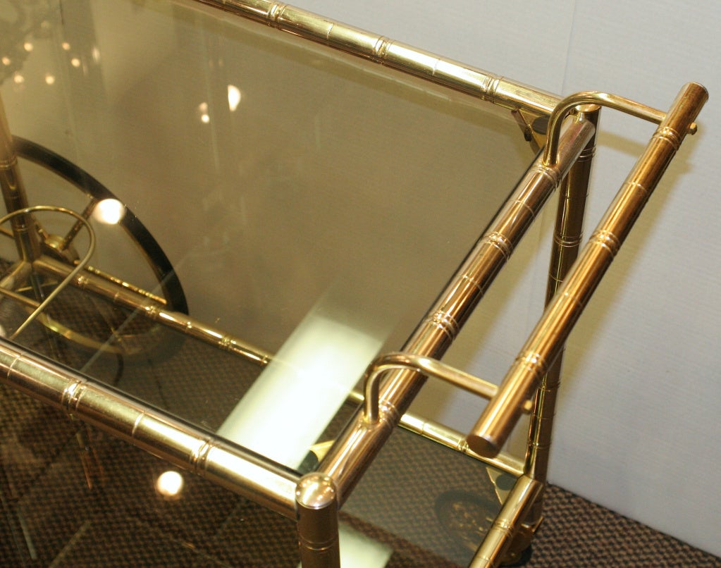 Vintage Faux Bamboo Brass Bar Cart 1