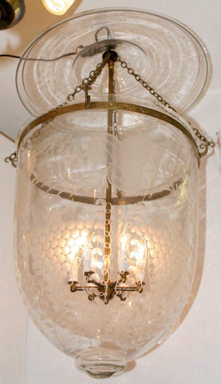 Jumbo Size Bell Jar Lantern / Chandelier With Grape Etching