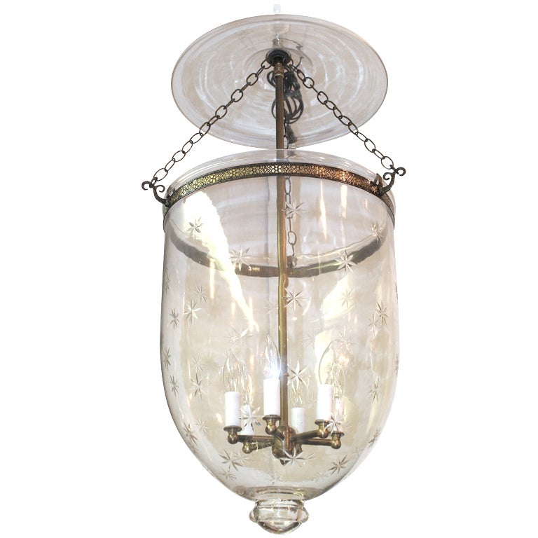 Star Etched Hand Blown Glass Bell Jar For Sale
