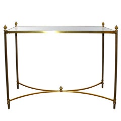 Regency Style Brass Sofa Table With Beveled Glass